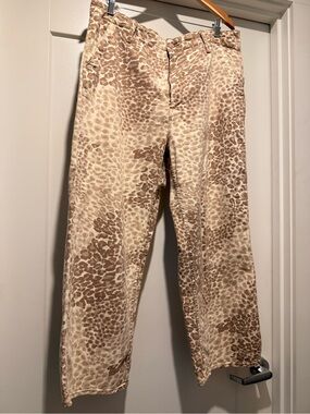 MOTHER Beige and Tan Leopard-Print Cropped Jeans
